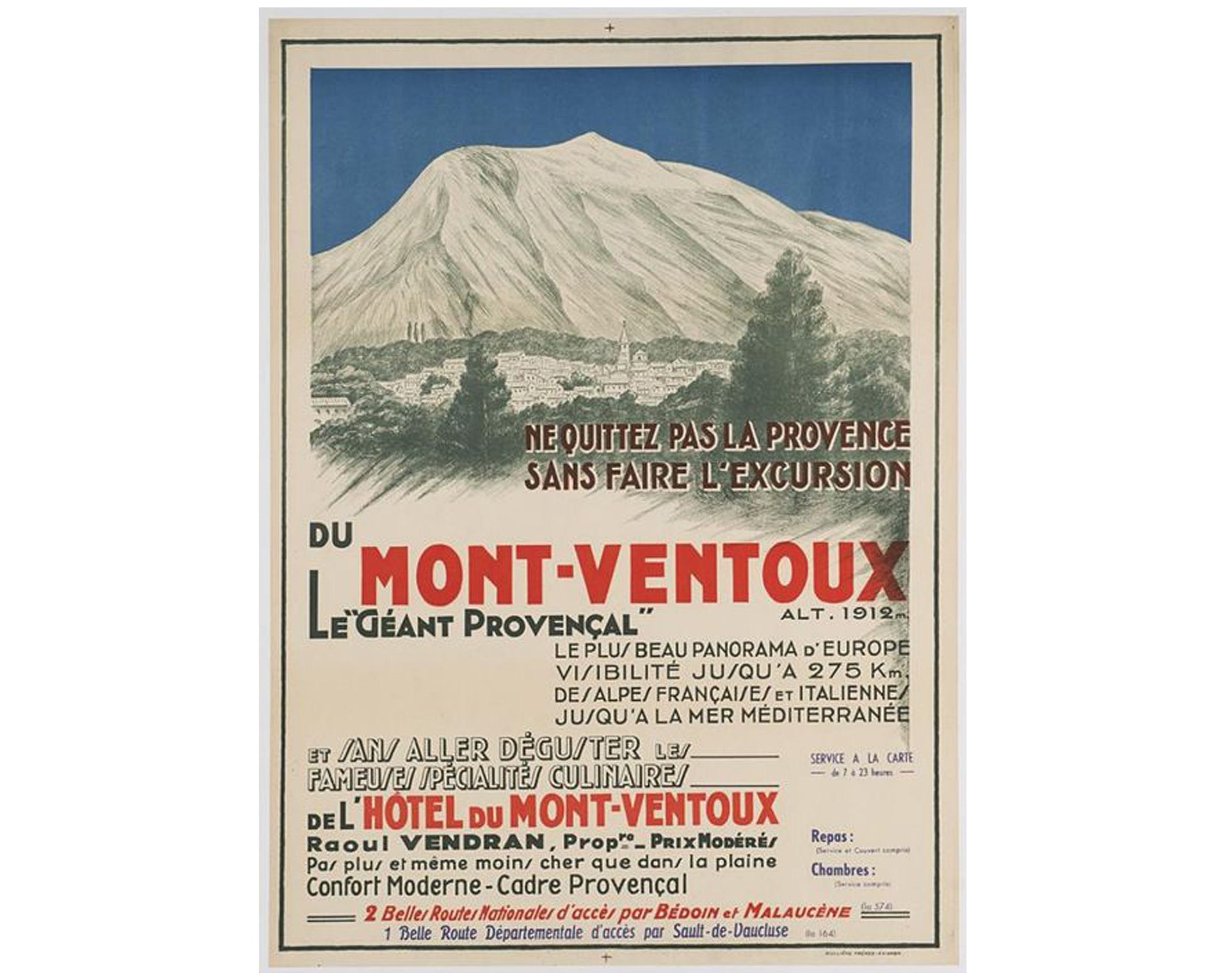 1930s Mont Ventoux French Travel Poster: Provence Landscape, Rullière Frères