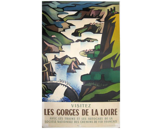 Vintage French Travel Poster: Les Gorges de la Loire by Jacquelin, Linen Backed