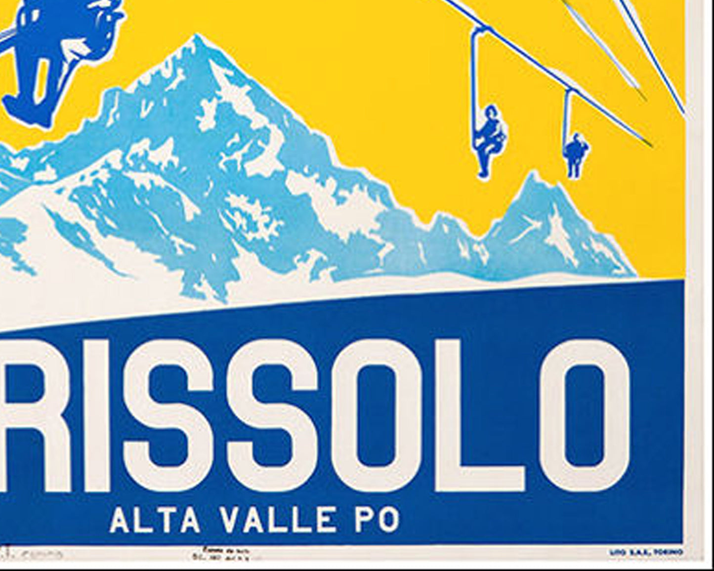 1947 Italian Ski Travel Poster: Crissolo - Alta Valle Po, Fabiano Lithograph