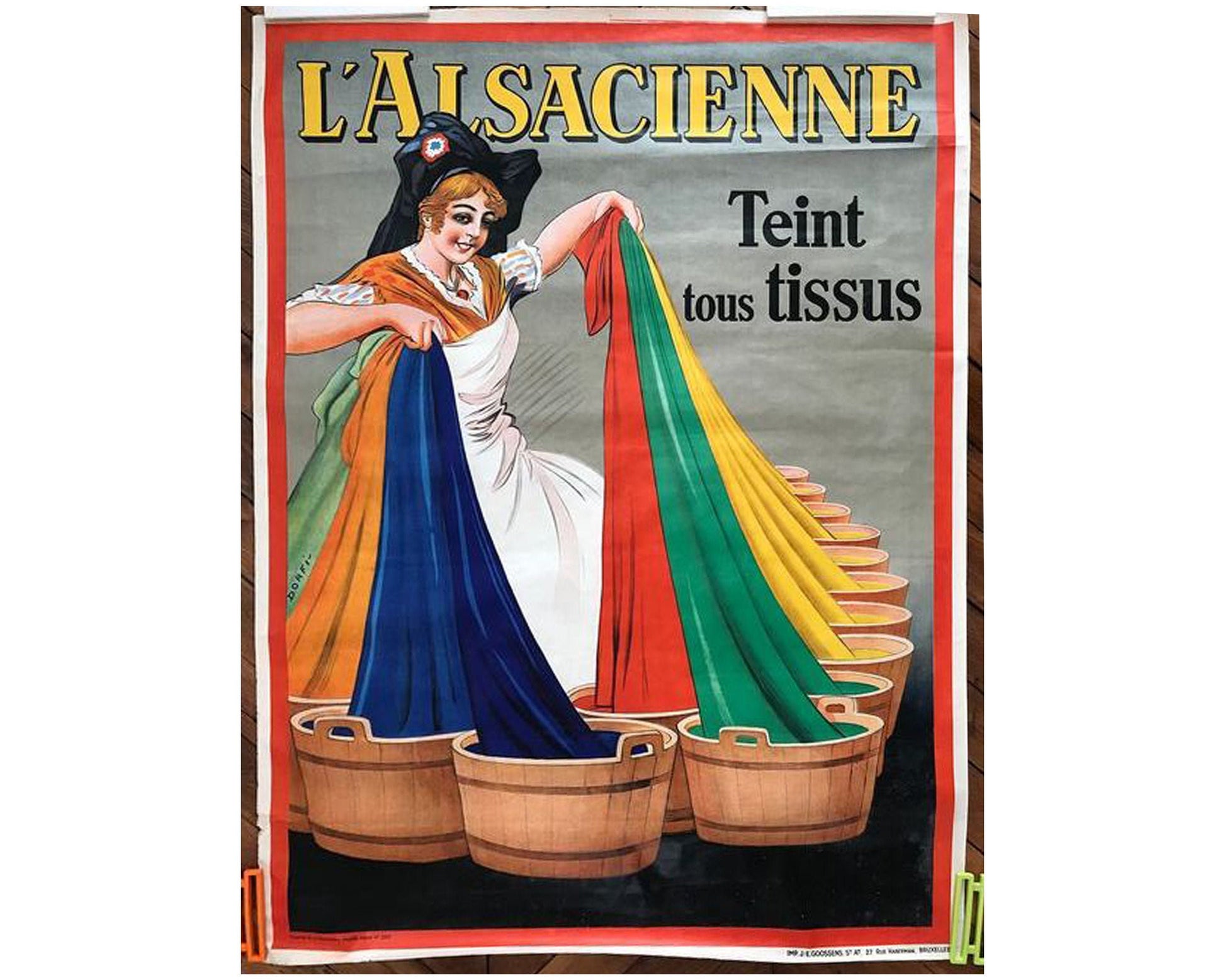 1920s Art Deco Belgian Advertising Poster: L'Alsacienne Fabric Dye by Dorfi