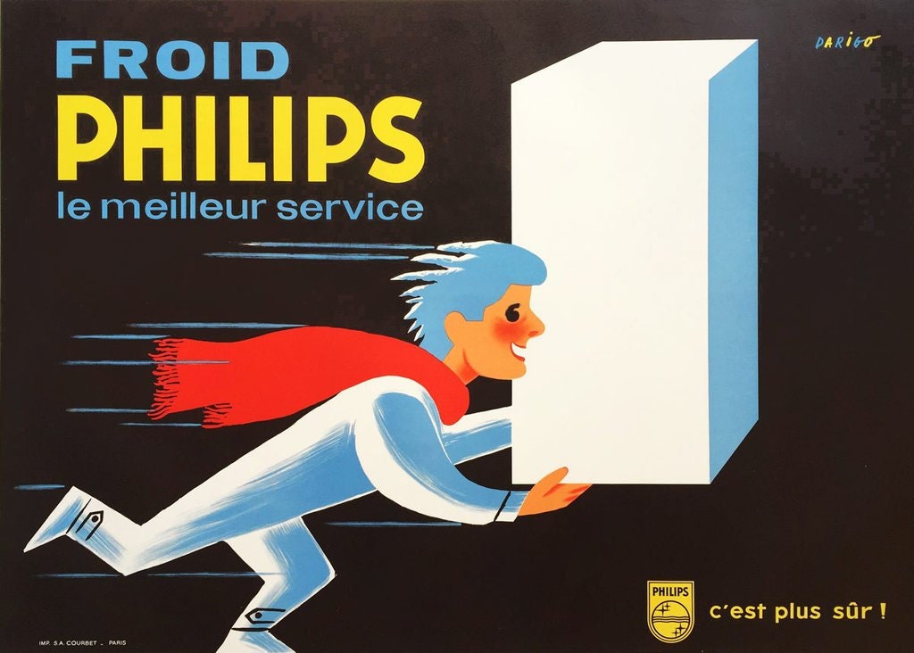 1950s Philips "Froid - le meilleur service" - Original French Advertising Poster (Darigo, 160x116 cm)