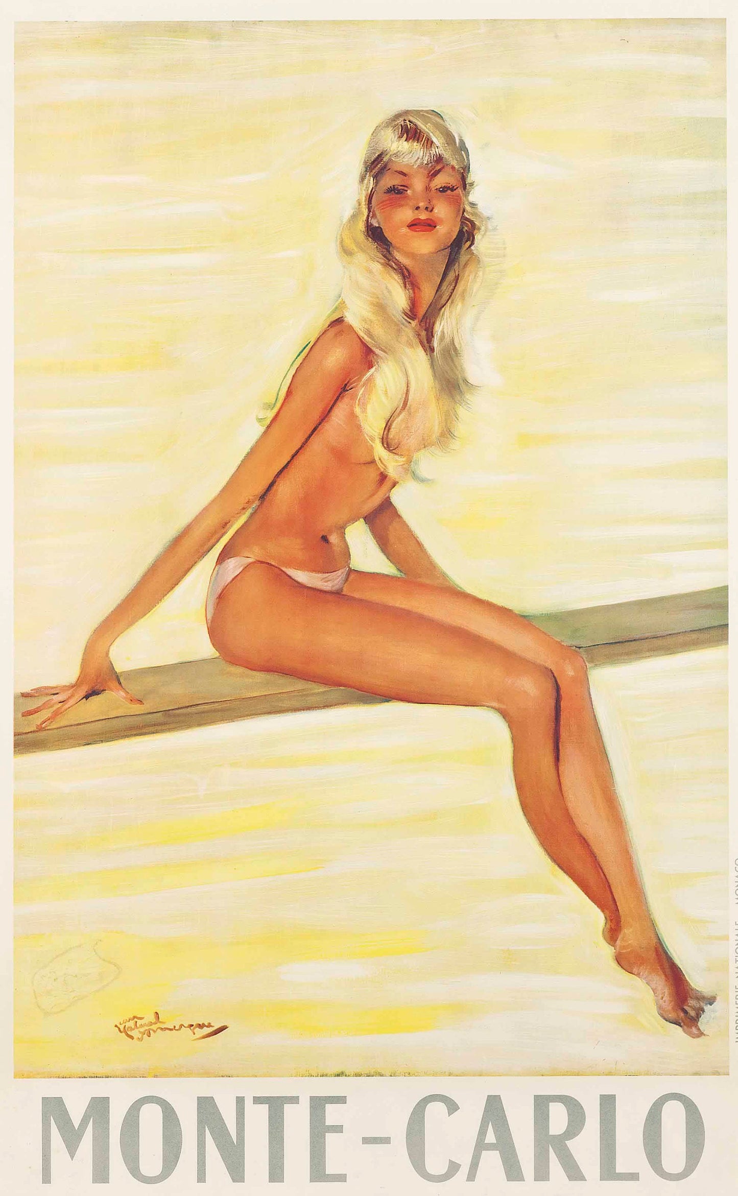1950s Jean-Gabriel Domergue "Monte-Carlo" - Original French Travel Poster (98x63 cm, Linen-Backed)