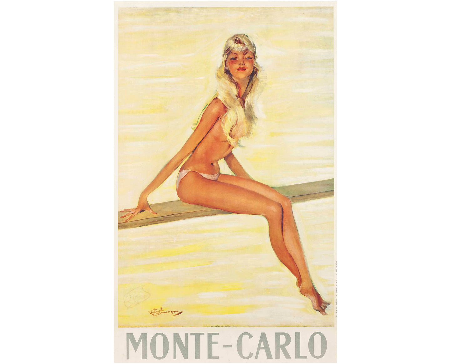 1950s Jean-Gabriel Domergue "Monte-Carlo" - Original French Travel Poster (98x63 cm, Linen-Backed)