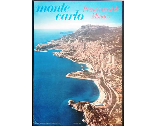 Vintage 1980s Monte-Carlo Monaco Travel Poster - Aerial View (Studio Bazzoli, 60x40 cm)