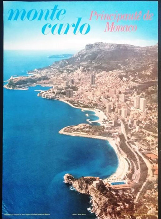 Vintage 1980s Monte-Carlo Monaco Travel Poster - Aerial View (Studio Bazzoli, 60x40 cm)