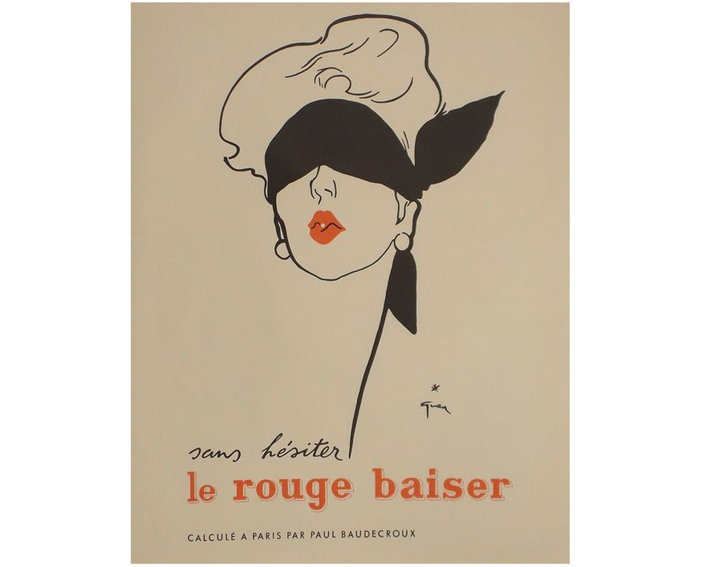 1949 René Gruau "Le Rouge Baiser" - Original French Fashion Advertising Poster (56x44 cm)