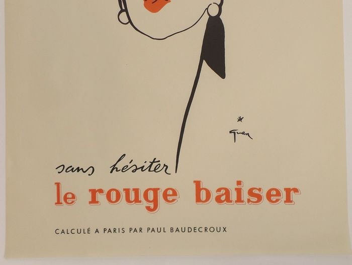 1949 René Gruau "Le Rouge Baiser" - Original French Fashion Advertising Poster (56x44 cm)