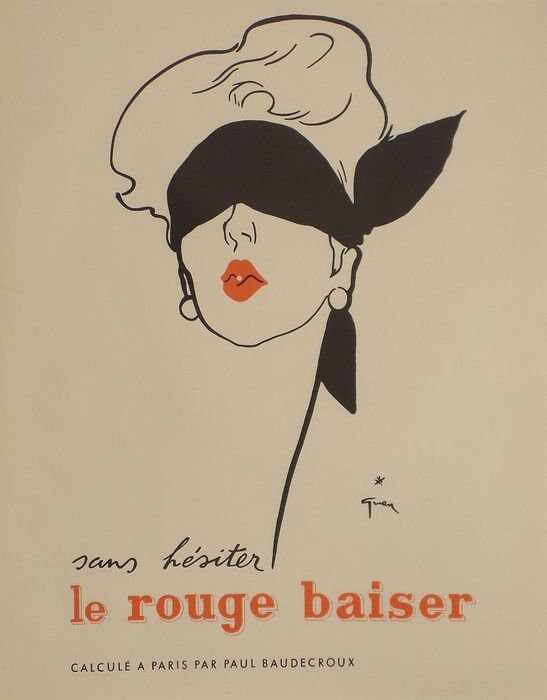 1949 René Gruau "Le Rouge Baiser" - Original French Fashion Advertising Poster (56x44 cm)