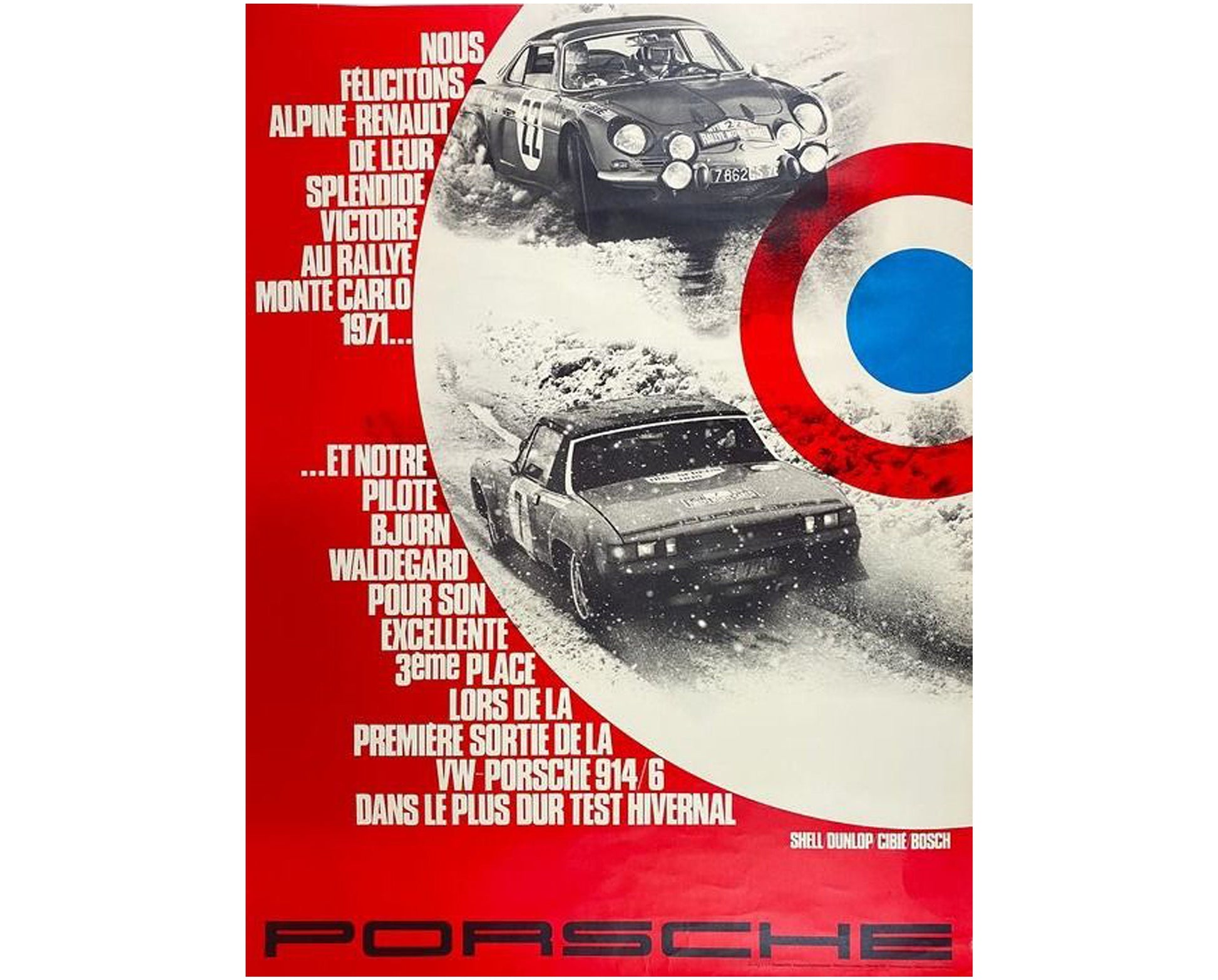 Vintage 1971 Porsche 914/6 Monte Carlo Rally Poster