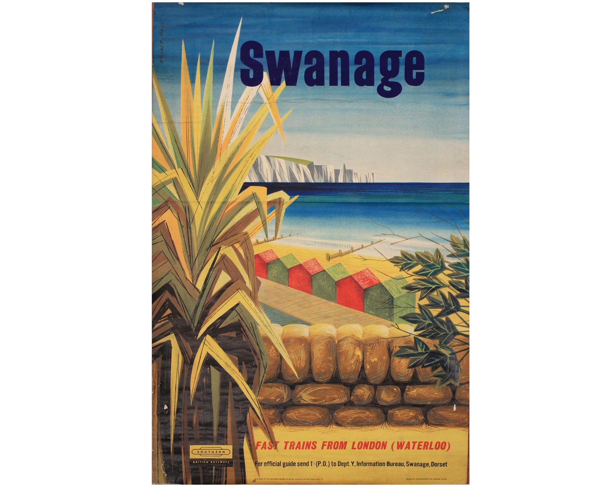 Vintage 1950s Swanage Travel Poster - Kenneth Bromfield, British Railways (100.5x62.5 cm)