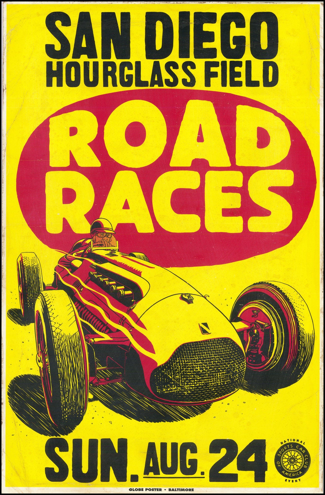 1958 San Diego Road Races - Hourglass Field (SCCA) - Original Globe Poster, 11x17 in
