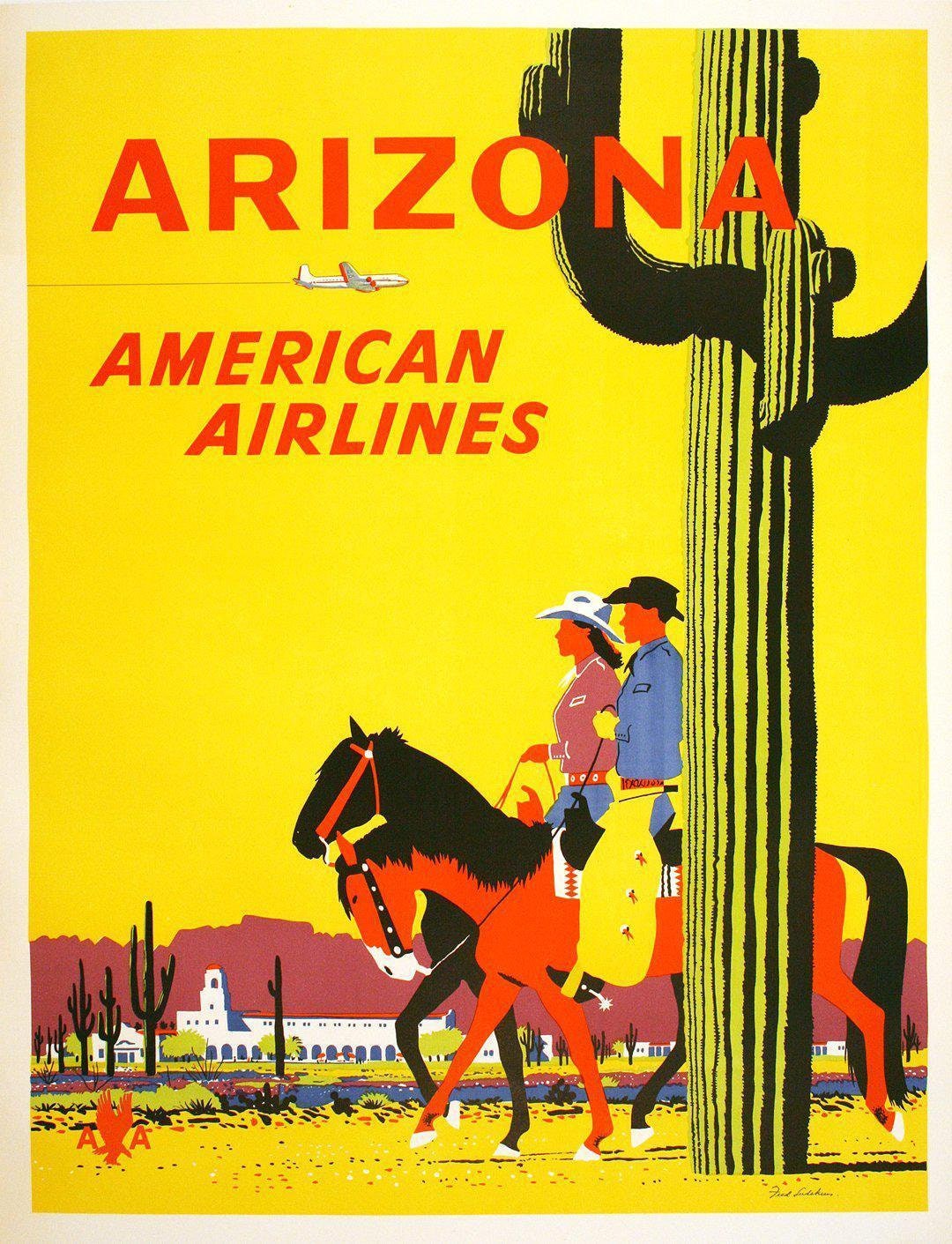 Vintage 1950s American Airlines Arizona Poster - Fred Ludekens (Linen-Backed, 101x74 cm)