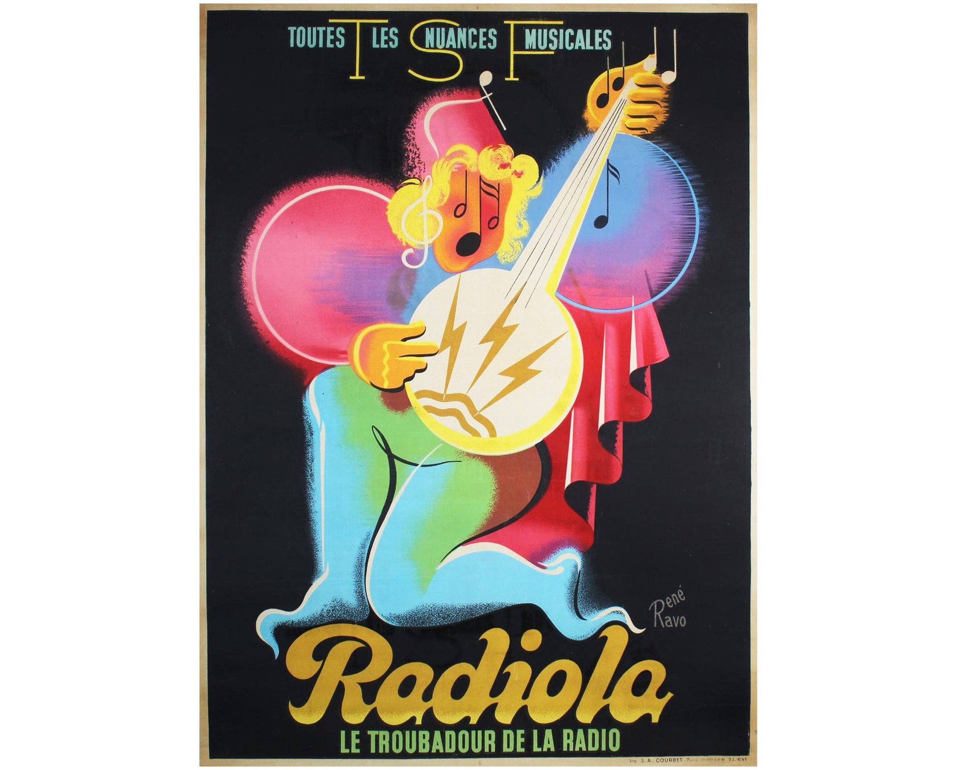 1940s Radiola French Art Deco Poster - René Ravo (Grand 158x116 cm, Linen-Backed)