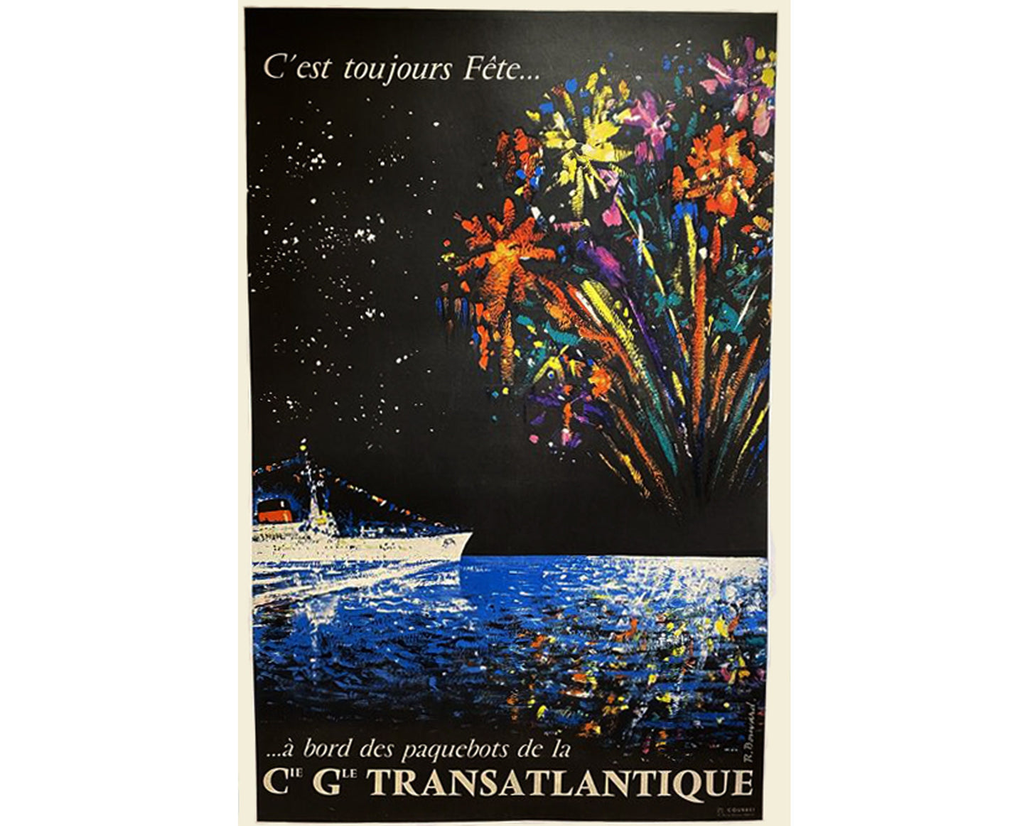 Vintage 1950s Compagnie Générale Transatlantique Poster - René Bouvard (Linen-Backed, 98x63 cm)