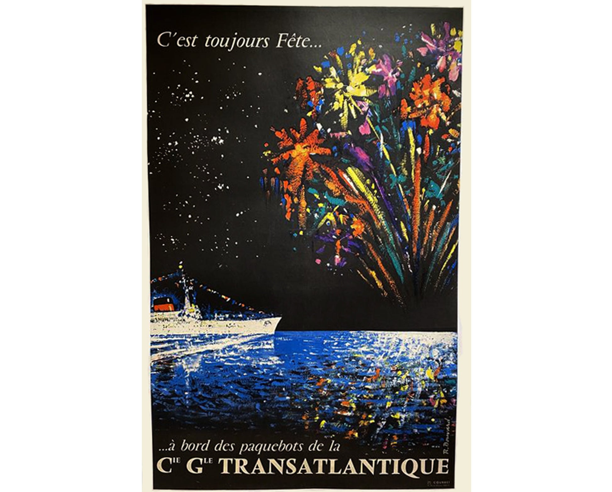Vintage 1950s Compagnie Générale Transatlantique Poster - René Bouvard (Linen-Backed, 98x63 cm)