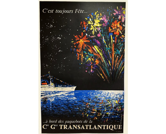 Vintage 1950s Compagnie Générale Transatlantique Poster - René Bouvard (Linen-Backed, 98x63 cm)