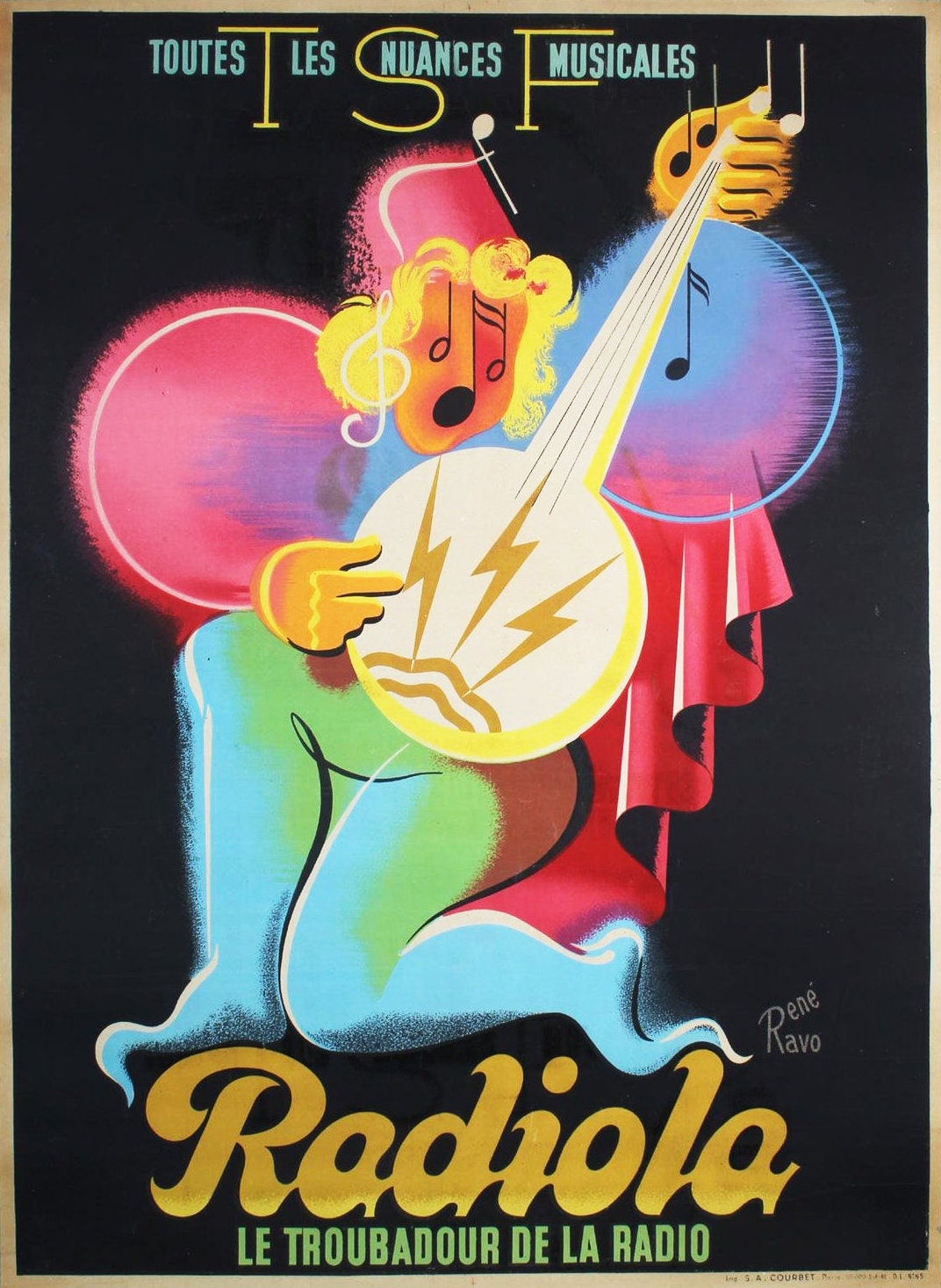 1940s Radiola French Art Deco Poster - René Ravo (Grand 158x116 cm, Linen-Backed)