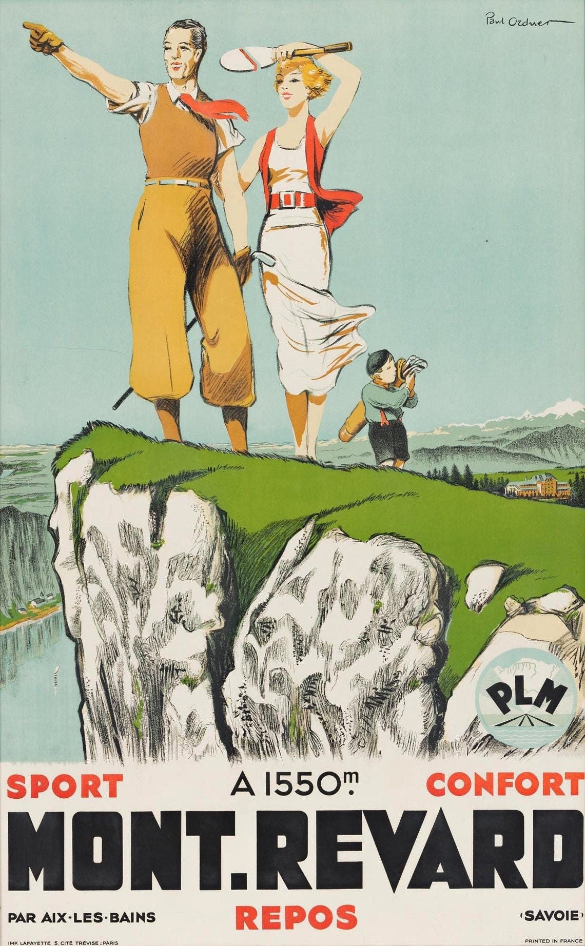 Vintage 1930s Mont Revard Travel Poster - Paul Ordner (PLM) - Linen-Backed, 98x61 cm