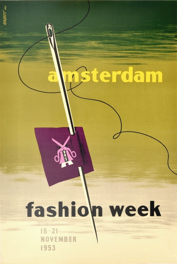 Vintage 1953 Amsterdam Fashion Week Poster - Rabot (Ferdinand Schaaf), 74x49.5 cm