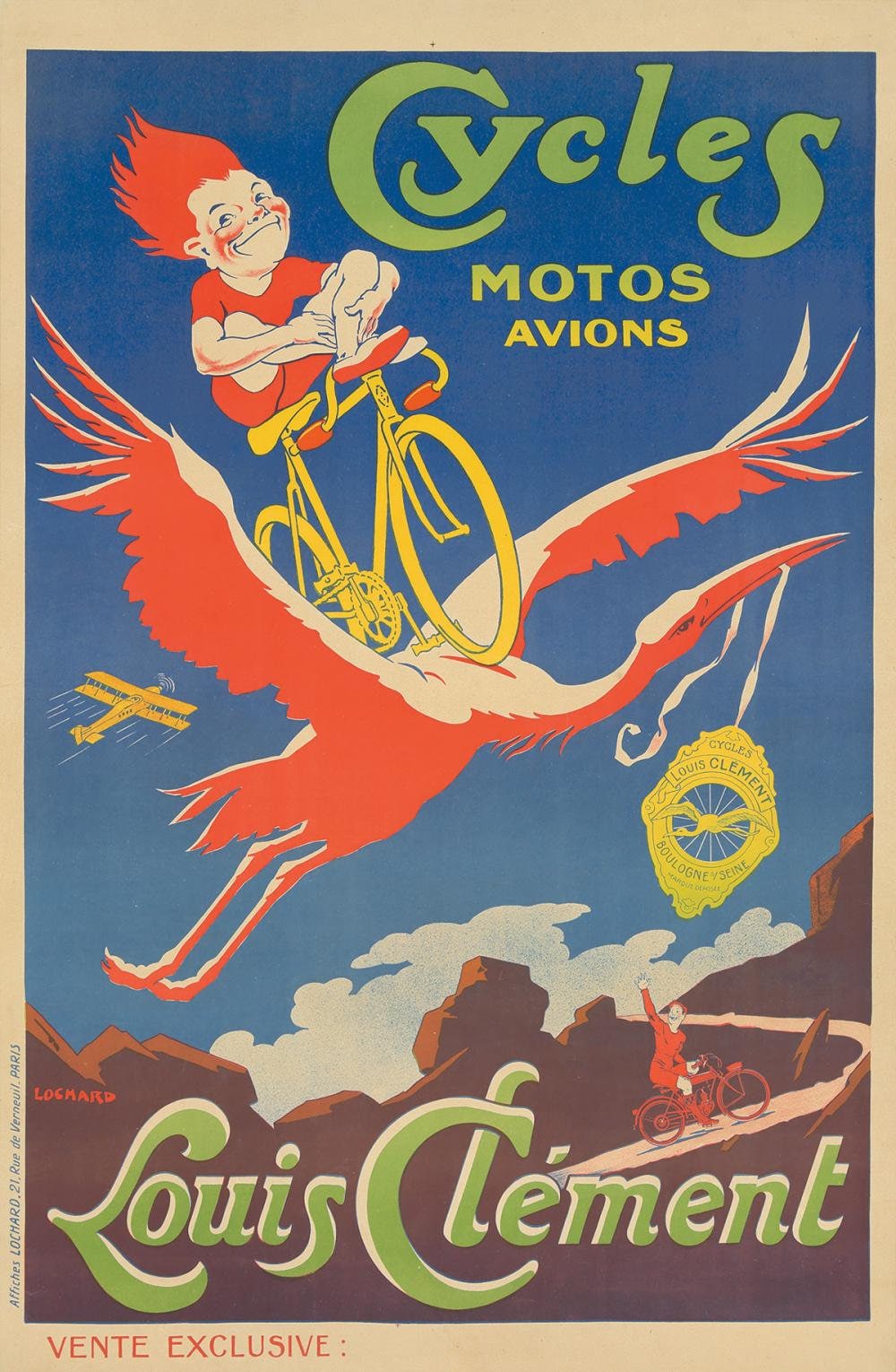 Original Louis Clement Poster by Lochard, French Bicycle Lithograph, Linen Backed