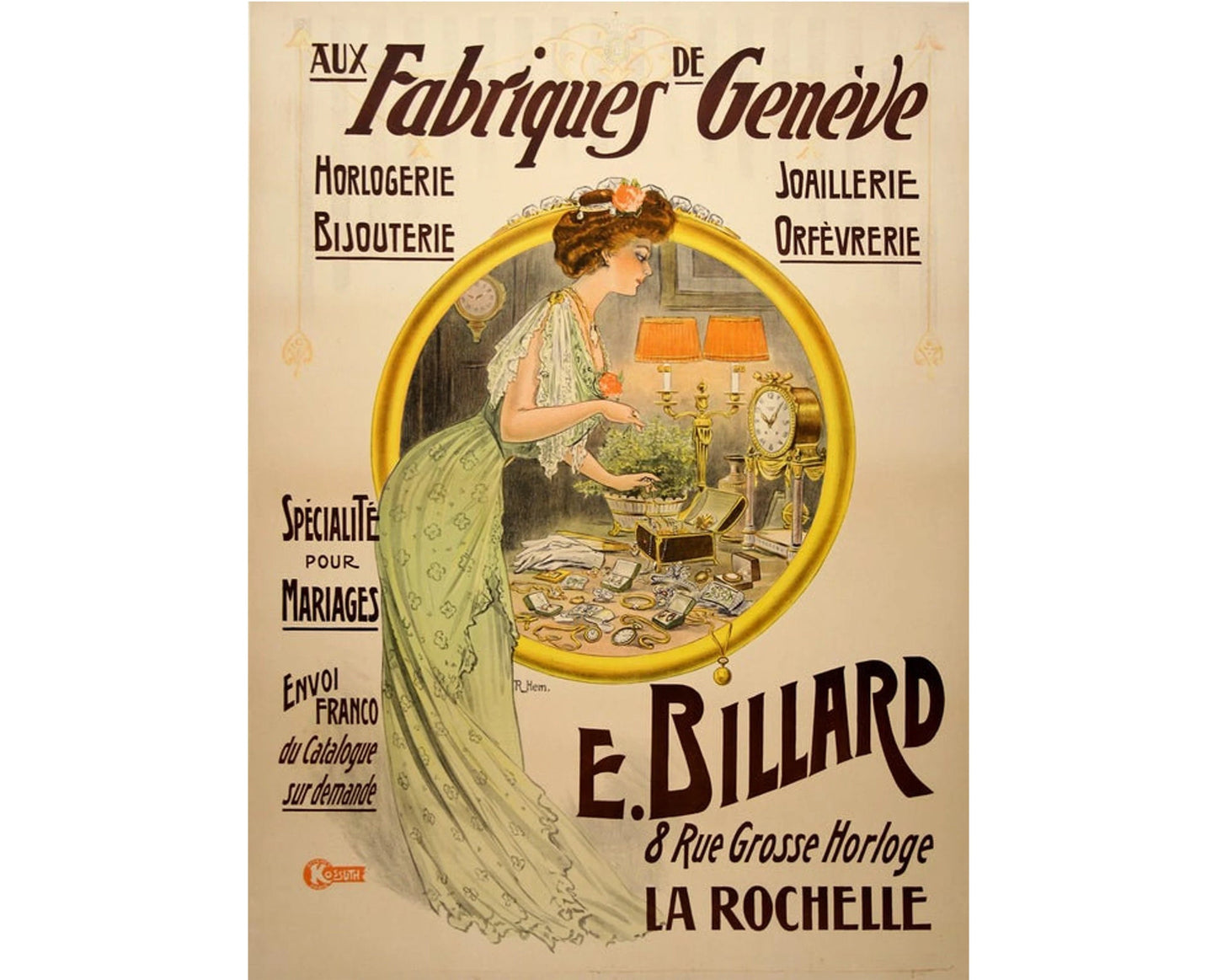 Vintage Fabriques de Geneve Jewelry Store Poster: Belle Epoque French Advertising