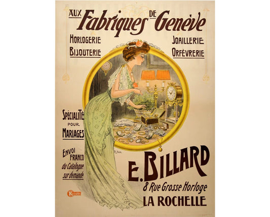 Vintage Fabriques de Geneve Jewelry Store Poster: Belle Epoque French Advertising