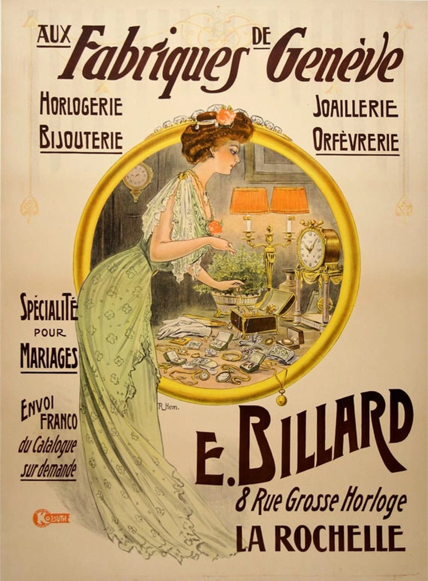 Vintage Fabriques de Geneve Jewelry Store Poster: Belle Epoque French Advertising