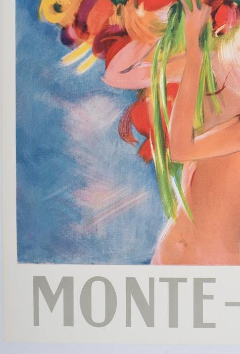1950s Jean-Gabriel Domergue "Monte-Carlo - Flower Girl" - Original French Travel Poster (99x62 cm, Linen-Backed)