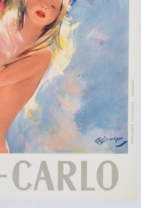 1950s Jean-Gabriel Domergue "Monte-Carlo - Flower Girl" - Original French Travel Poster (99x62 cm, Linen-Backed)