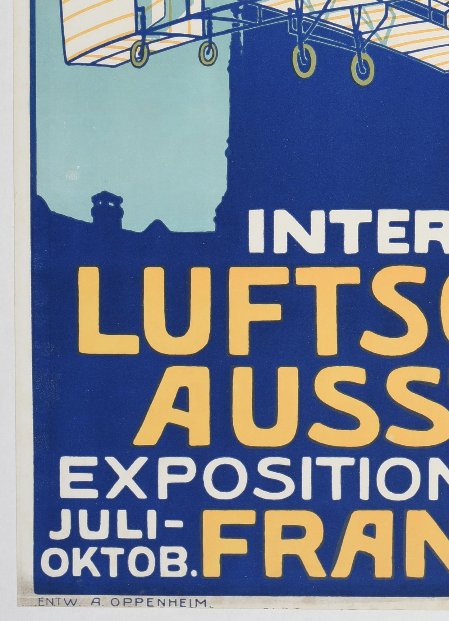1909 ILA Frankfurt Aviation Poster: Zeppelin, Biplane, Balloon - Linen-Backed