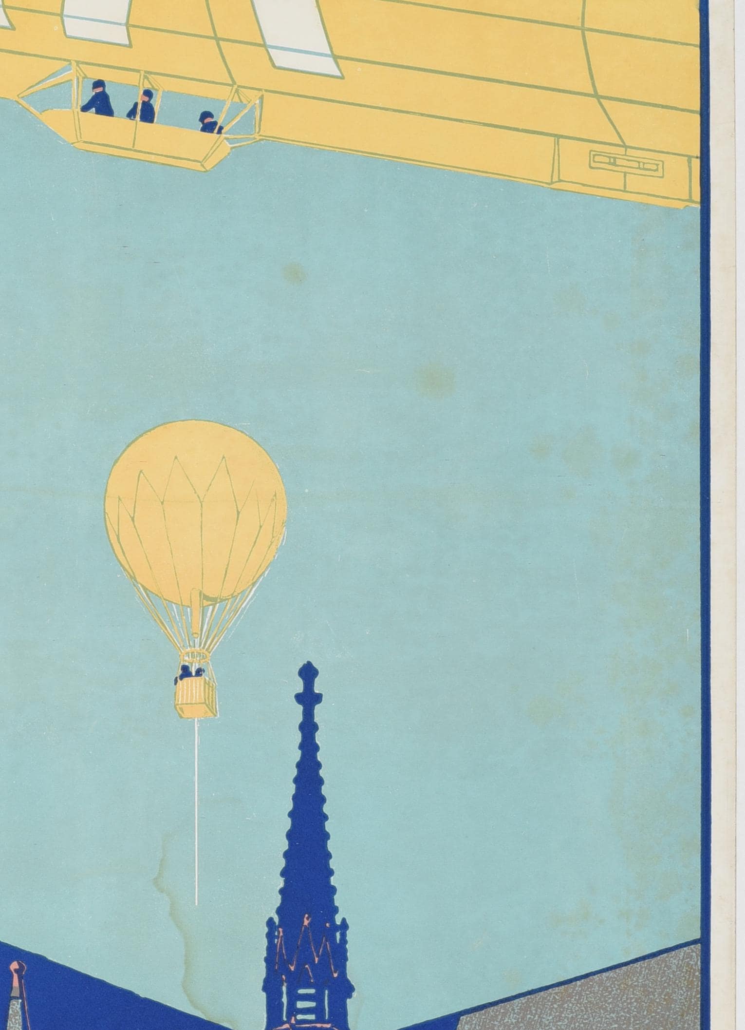 1909 ILA Frankfurt Aviation Poster: Zeppelin, Biplane, Balloon - Linen-Backed