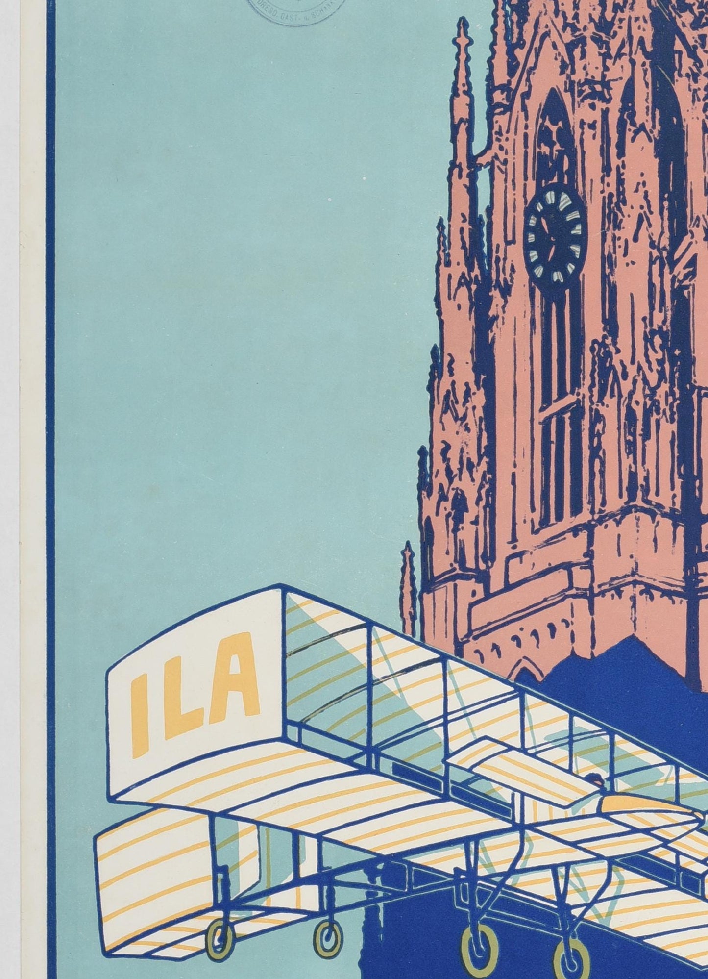 1909 ILA Frankfurt Aviation Poster: Zeppelin, Biplane, Balloon - Linen-Backed