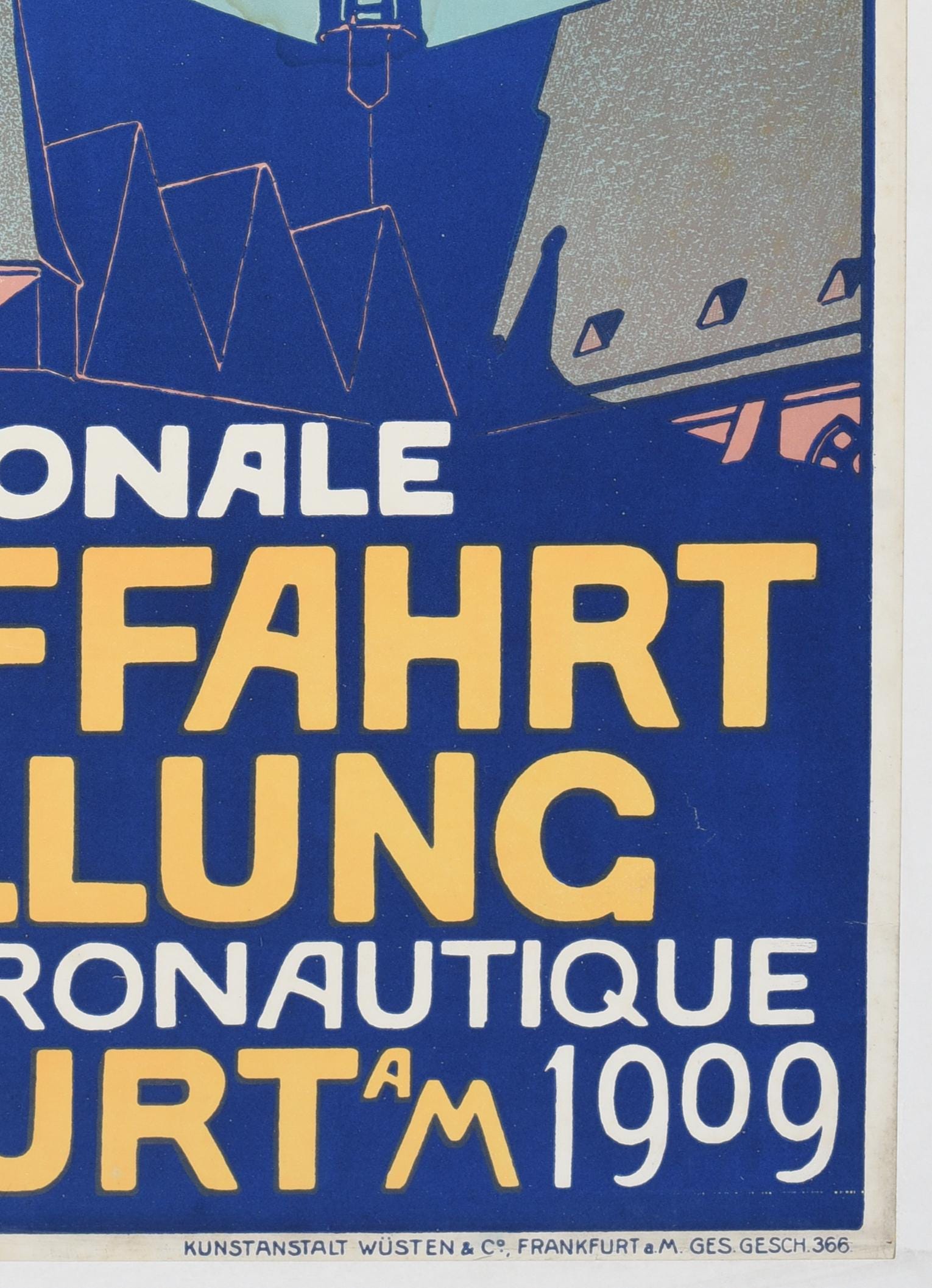 1909 ILA Frankfurt Aviation Poster: Zeppelin, Biplane, Balloon - Linen-Backed