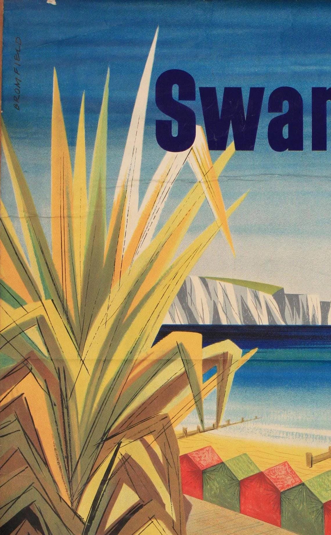 Vintage 1950s Swanage Travel Poster - Kenneth Bromfield, British Railways (100.5x62.5 cm)