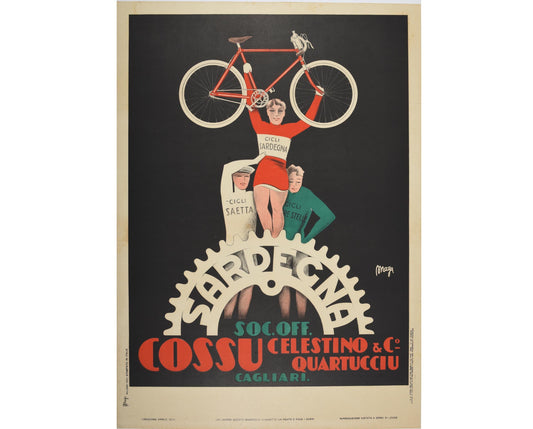Vintage Italian Cycling Poster: Cicli Cossu Sardegna, 1930s Lithograph