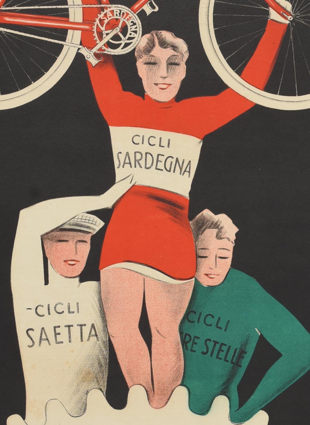 Vintage Italian Cycling Poster: Cicli Cossu Sardegna, 1930s Lithograph