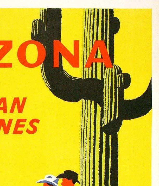 Vintage 1950s American Airlines Arizona Poster - Fred Ludekens (Linen-Backed, 101x74 cm)