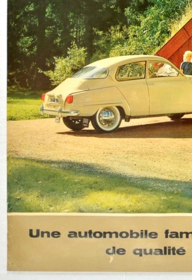 Vintage 1958 Saab GT750 Swedish Advertising Poster - Original Lithograph (100x69 cm)