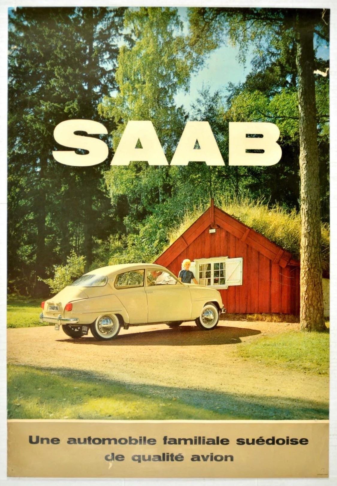 Vintage 1958 Saab GT750 Swedish Advertising Poster - Original Lithograph (100x69 cm)