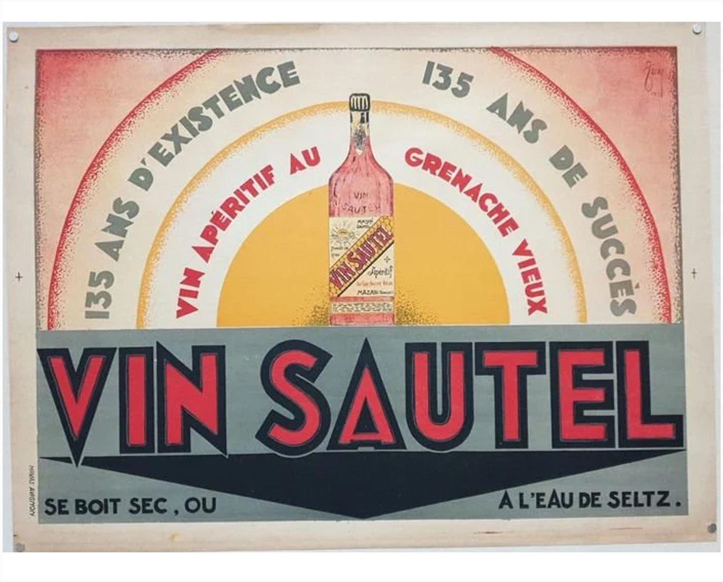 Vintage Vin Sautel Poster: French Wine Aperitif Art Deco Print