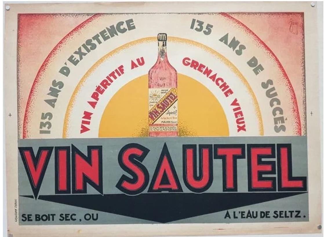 Vintage Vin Sautel Poster: French Wine Aperitif Art Deco Print