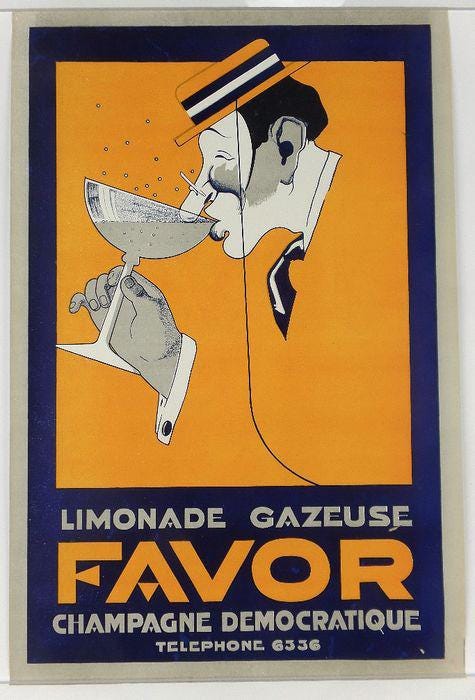 1930s Favor "Limonade Gazeuse" - Original French Art Deco Advertising Poster (48x31.5 cm)