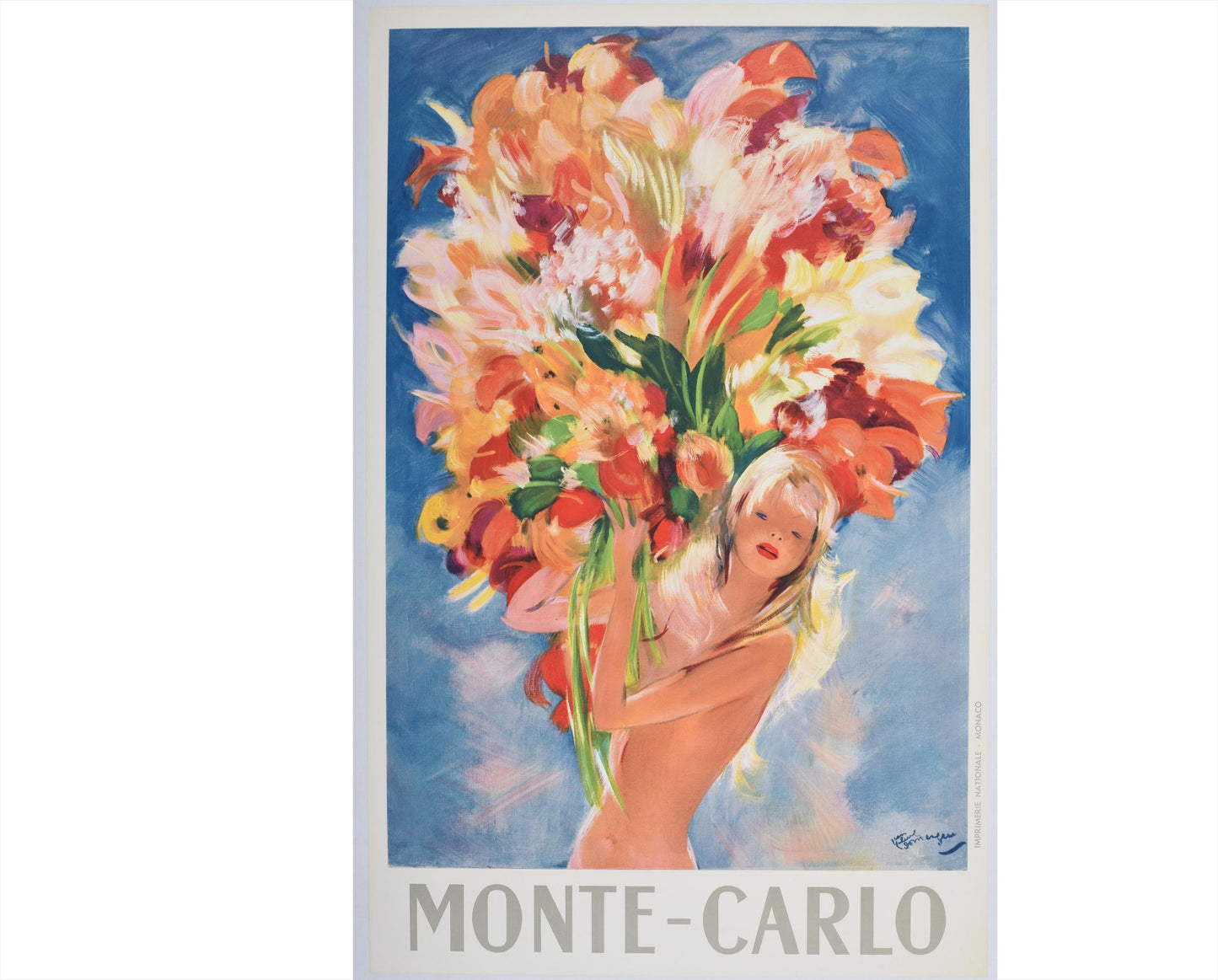 1950s Jean-Gabriel Domergue "Monte-Carlo - Flower Girl" - Original French Travel Poster (99x62 cm, Linen-Backed)