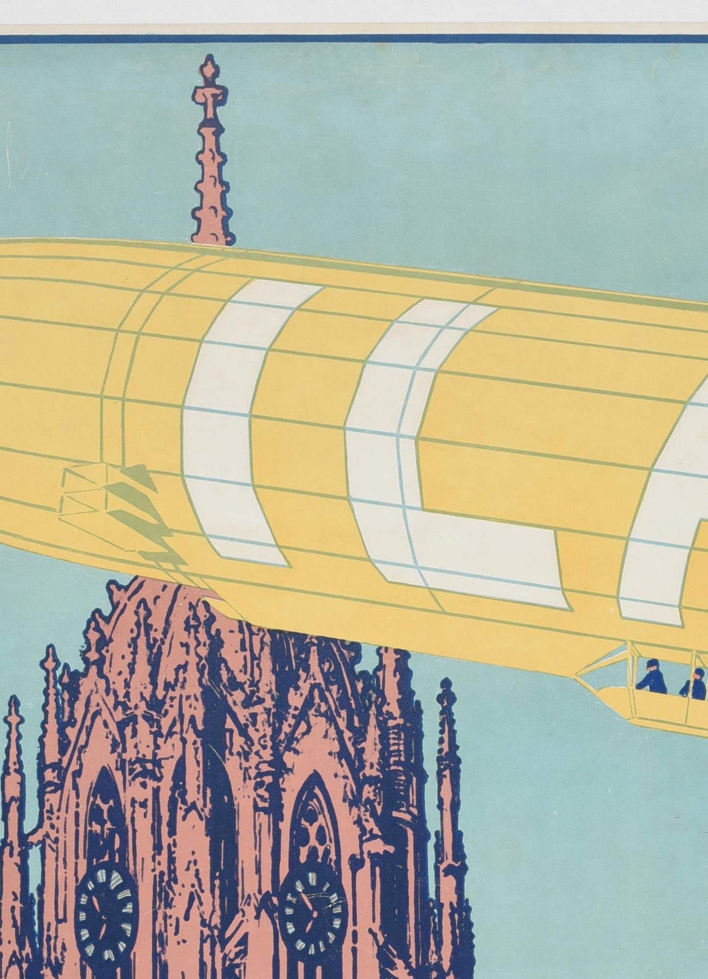 1909 ILA Frankfurt Aviation Poster: Zeppelin, Biplane, Balloon - Linen-Backed