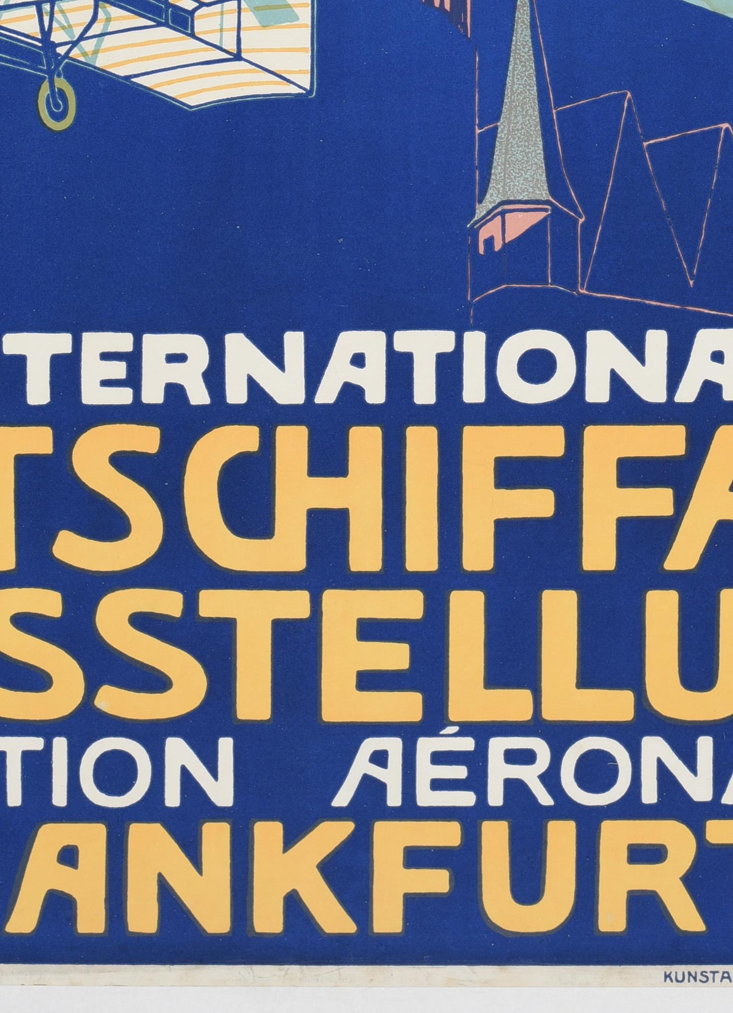 1909 ILA Frankfurt Aviation Poster: Zeppelin, Biplane, Balloon - Linen-Backed