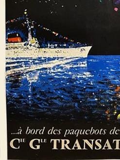 Vintage 1950s Compagnie Générale Transatlantique Poster - René Bouvard (Linen-Backed, 98x63 cm)