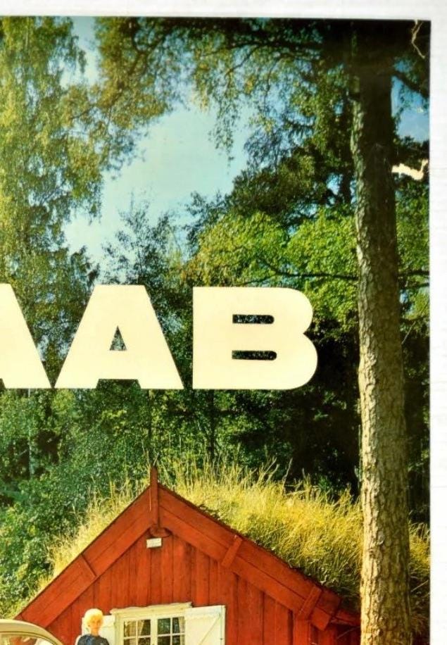 Vintage 1958 Saab GT750 Swedish Advertising Poster - Original Lithograph (100x69 cm)