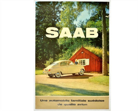 Vintage 1958 Saab GT750 Swedish Advertising Poster - Original Lithograph (100x69 cm)