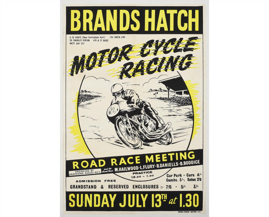 Vintage 1958 Brands Hatch Motorcycle Racing Poster - Road Race Meeting (Linen-Backed), 75.5x51 cm