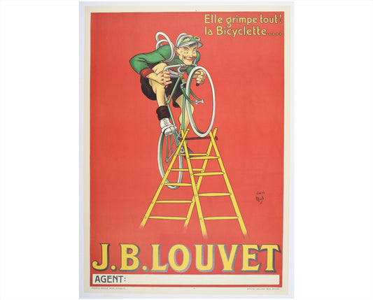 Original J.B. Louvet Bicycle Poster by Mich, French Cycling Advertising Poster, Linen Backed